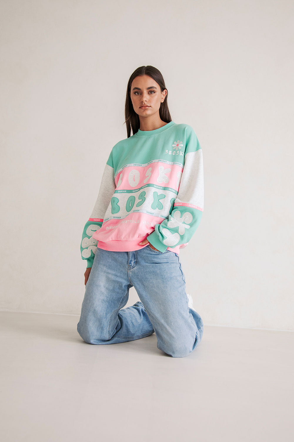 Swisse Vintage Oversized Sweater - Pink Green White