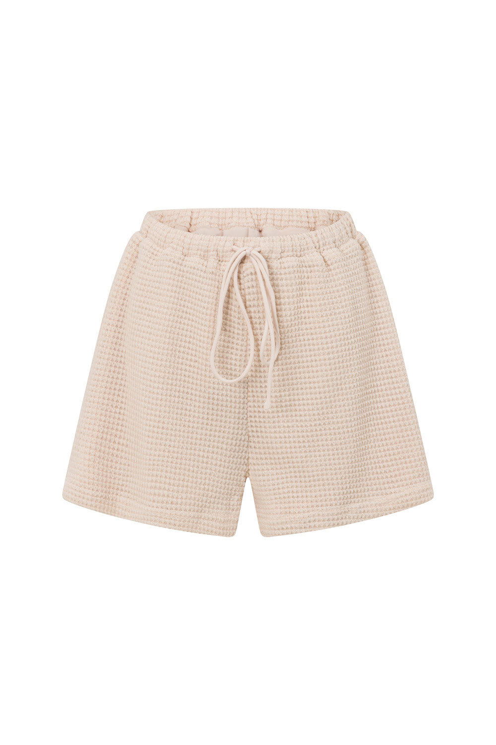 Beige High Waist Drawstring Emel Waffle Shorts