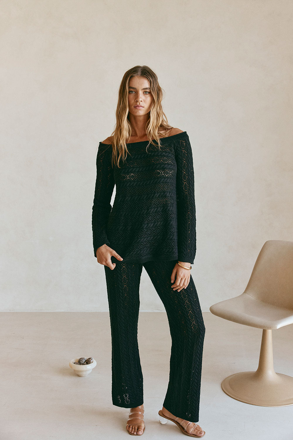 Black Crochet Knit Off Shoulder Cierra Top