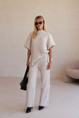 Beige Sand Ribbed Knit Celine Pants
