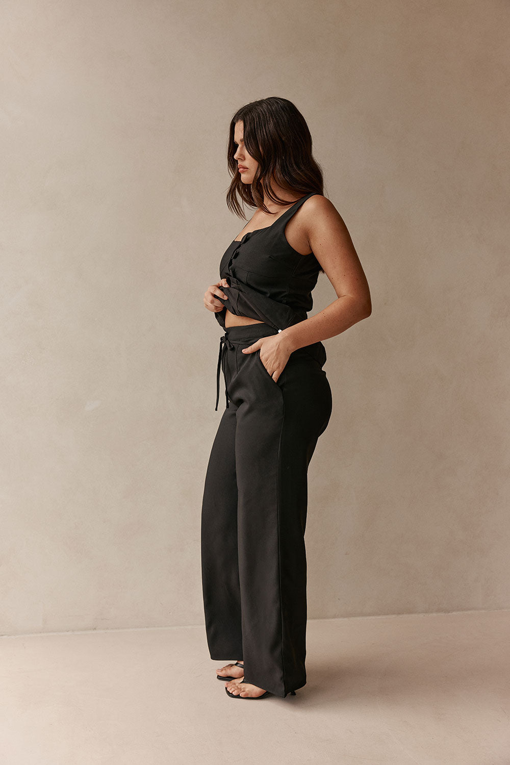 Black Relax Tailored Tie Khaleesi Pants