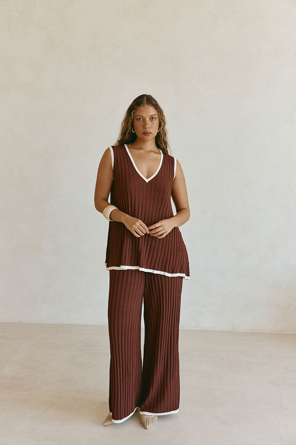 Chocolate Brown Ribbed High Waist Winnie Pants