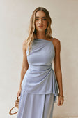 Hailey Thin Adjustable Strap Ruched Backless Top - Blue