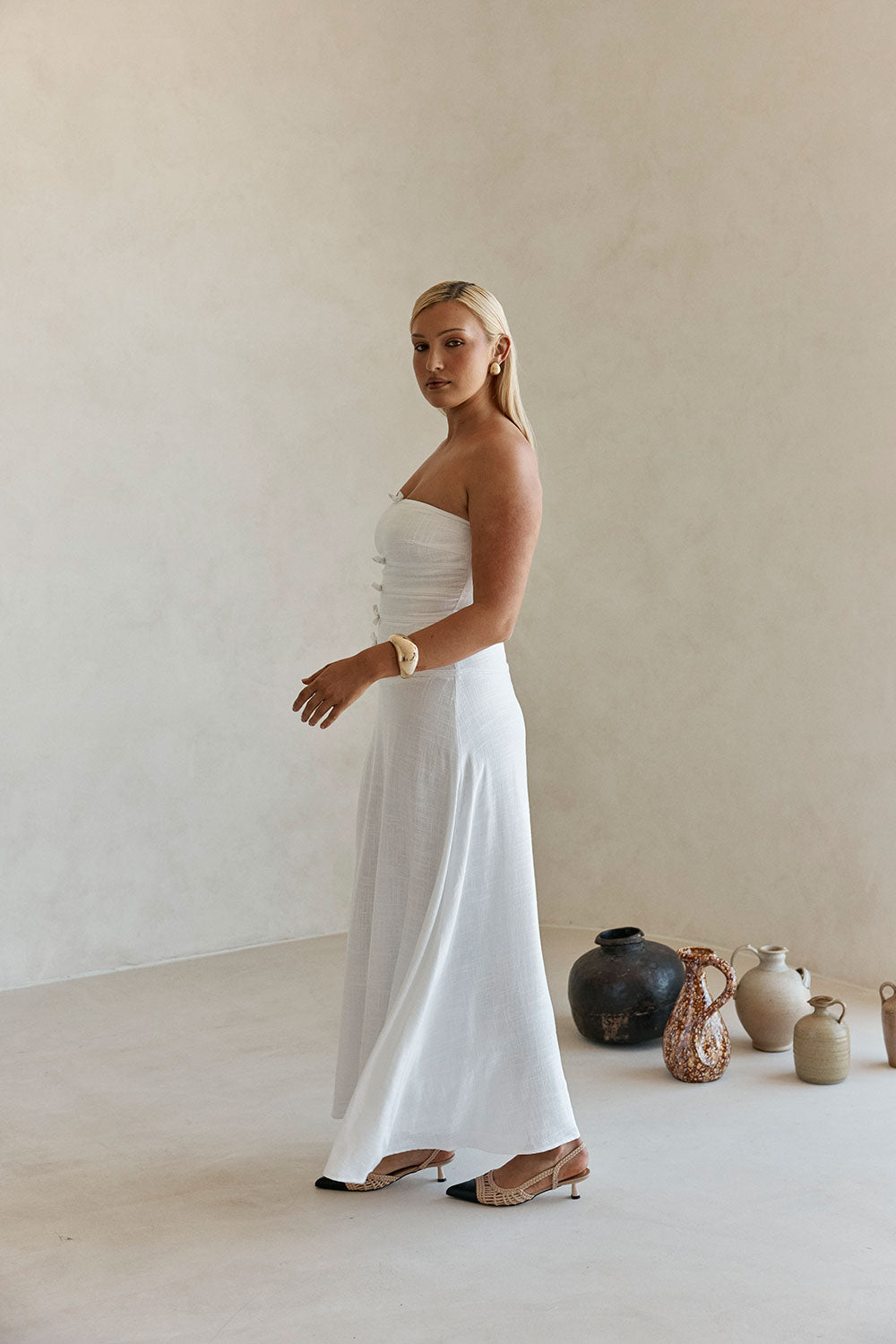 Bridal White Strapless Bow Palais Maxi Dress