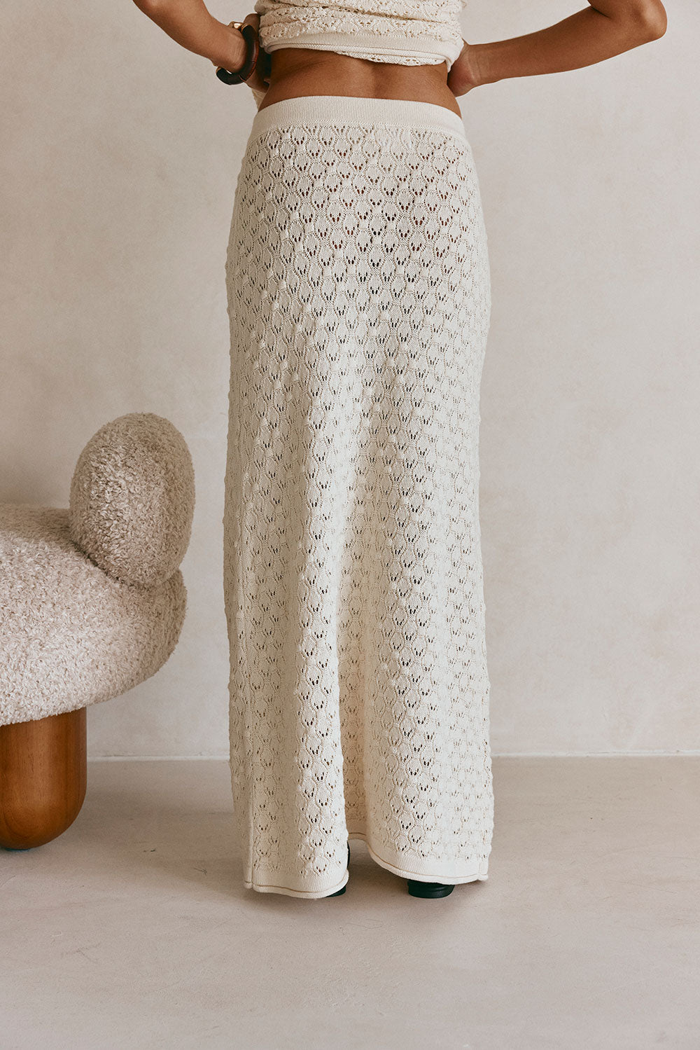 Cream Crochet Knit Elastic A Line Maxi Ophelia Skirt