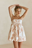 Pink Petal Patch Print Strapless Mini Kaiori Dress