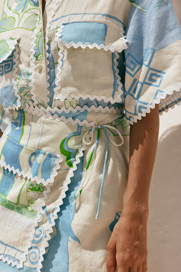 Diaz Mini Wrap Skirt - Theotokos Ocean Blue White Green