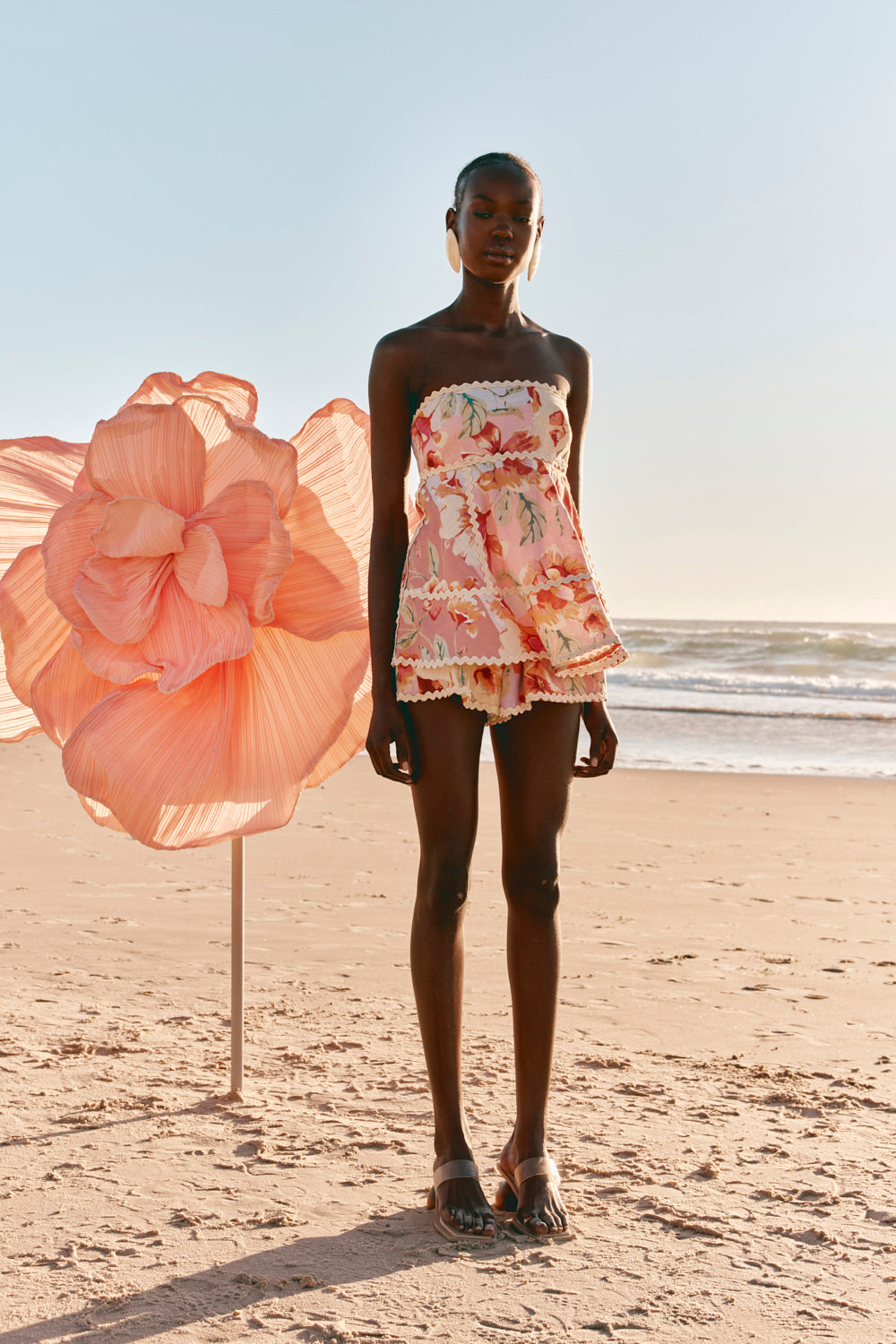 Pink Desert Rose Print Strapless Hera Playsuit