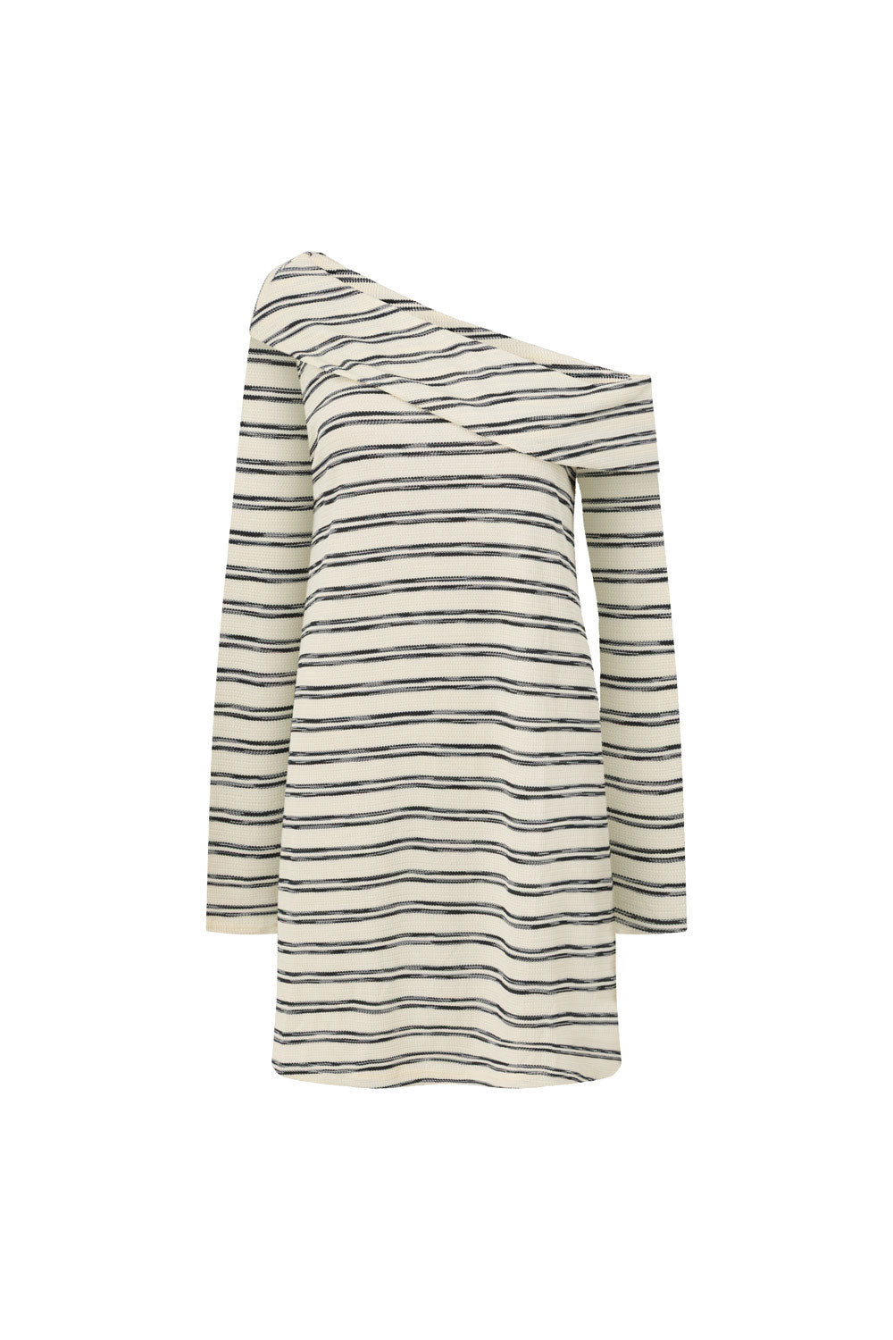 Cabana Off Shoulder Long Sleeve Mini Dress - Cream, Black Stripe