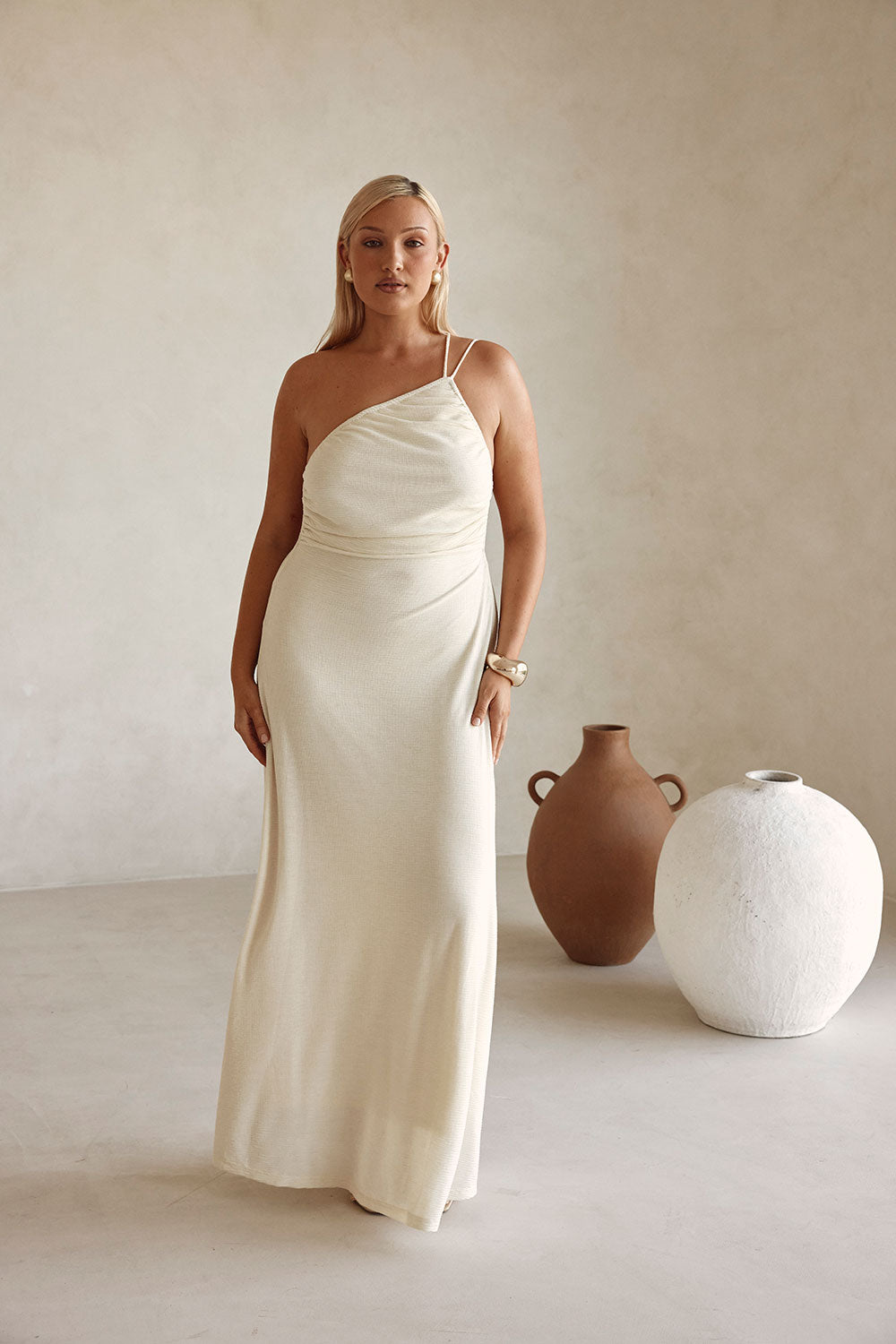 Bridal Cream One Shoulder Backless Maxi Emilee Dress