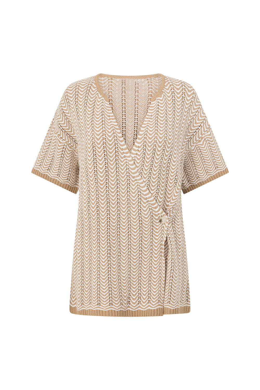 Tan Short Sleeve Button Reims Top