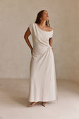 Beige Off Shoulder Ruched Maxi Juno Dress