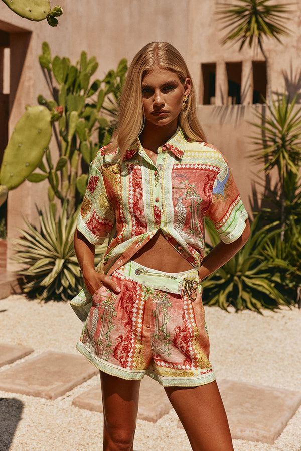 El Jardin Print Belted Estella Shorts