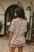 Cream And Brown Floral Button Up Collar Sarai Top