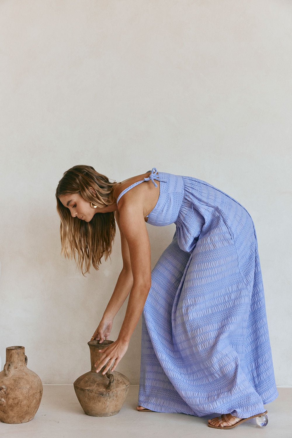 Blue Strappy Gathered Empire Maxi Cataleya Dress