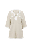 Taupe Grey Collared V Neck Tie Sammi Playsuit