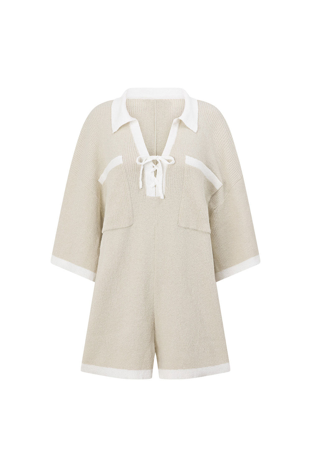 Taupe Grey Collared V Neck Tie Sammi Playsuit