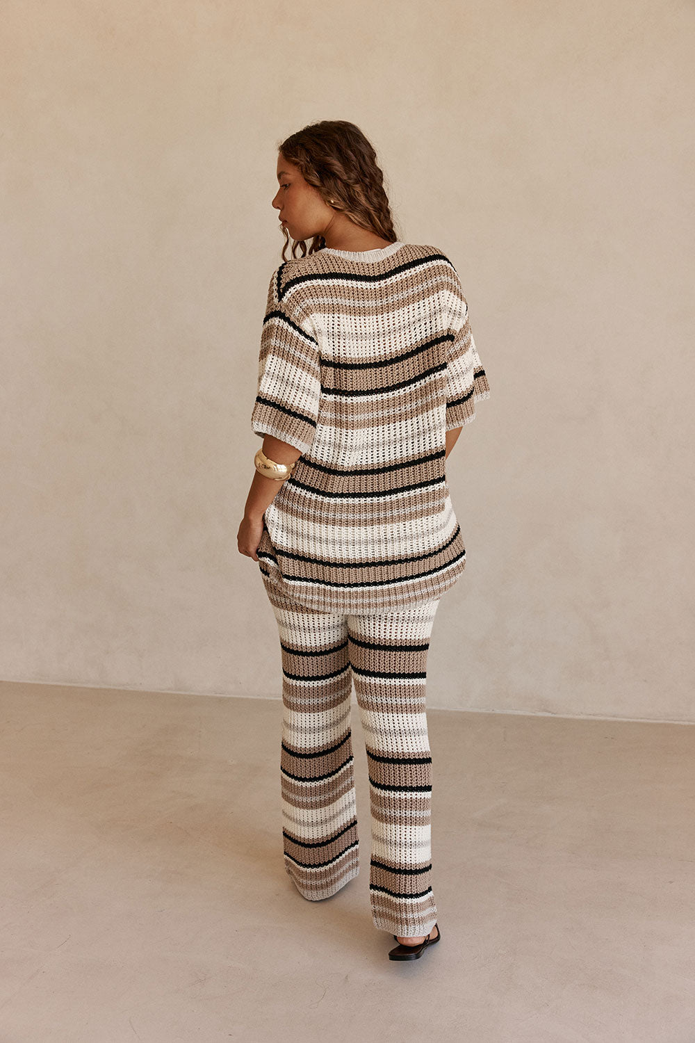 Tan and White Stripe Knit Java Top