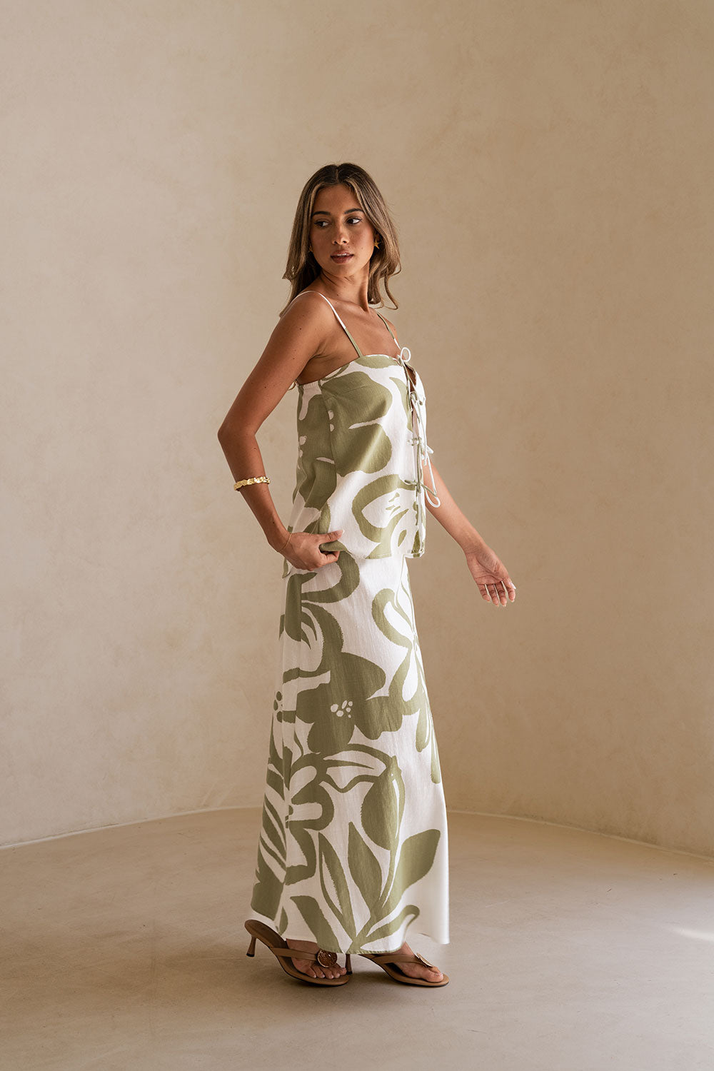 Green Paradisus Floral Print Bow Maxi Midori Dress