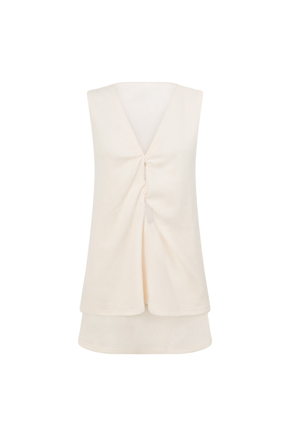 Cream Ribbed V Neck Mini Lucia Dress