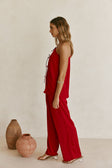 Red Backless One-Shoulder Front Tie Natalie Jumpsuit
