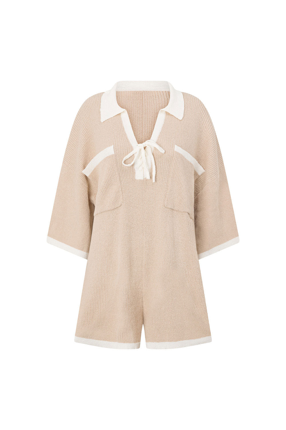 Tan Collar V Neck Tie Sammi Playsuit