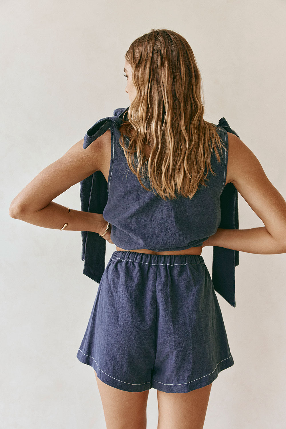 Dark Blue Denim Elastic Drawstring Elixir Shorts