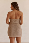 Brown Knit Strapless Mini Beret Dress