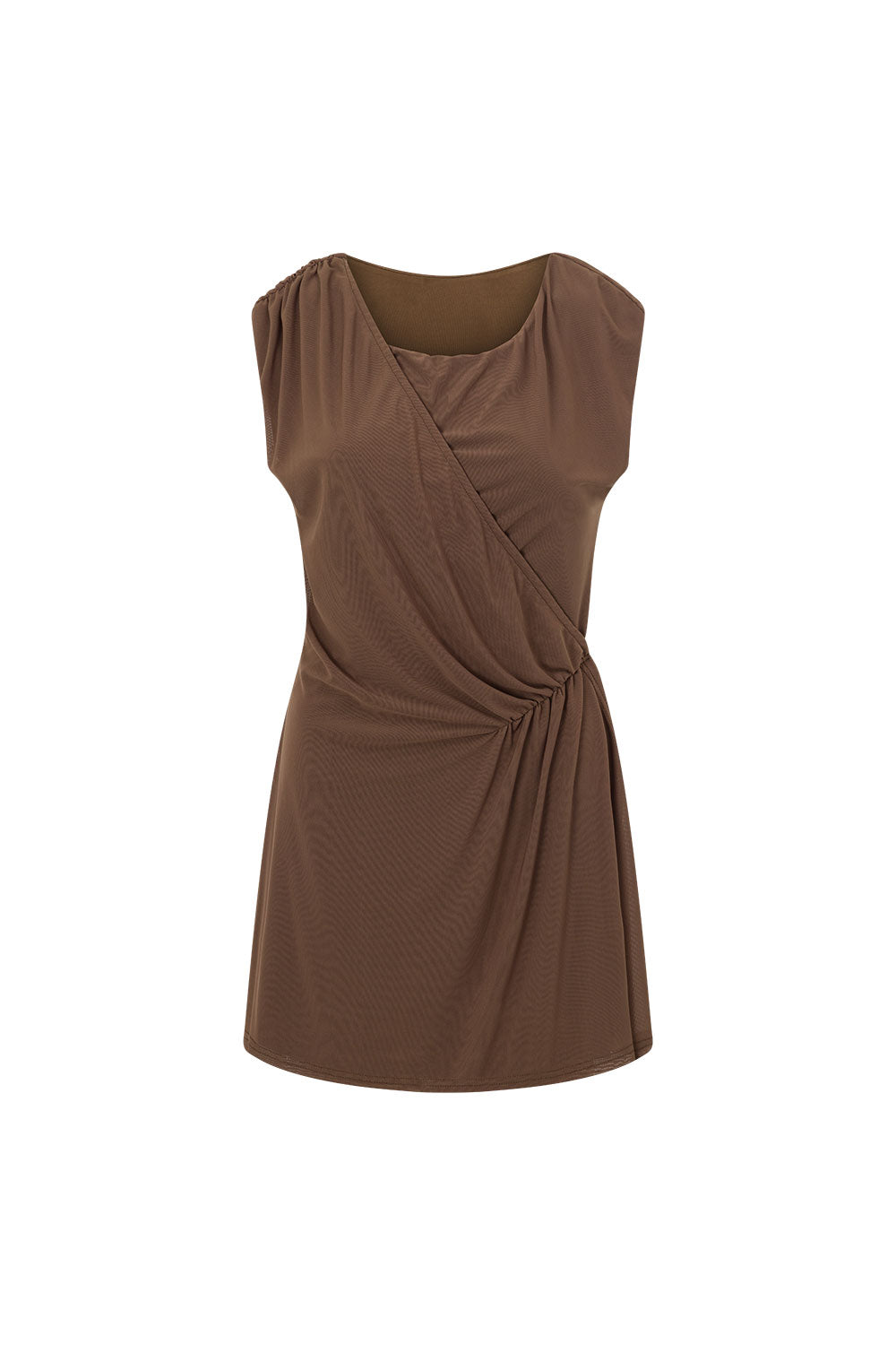 Brown Gathered Mini Dally Dress