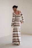 Tameeka Knit Maxi Dress - Stripe White Brown Grey
