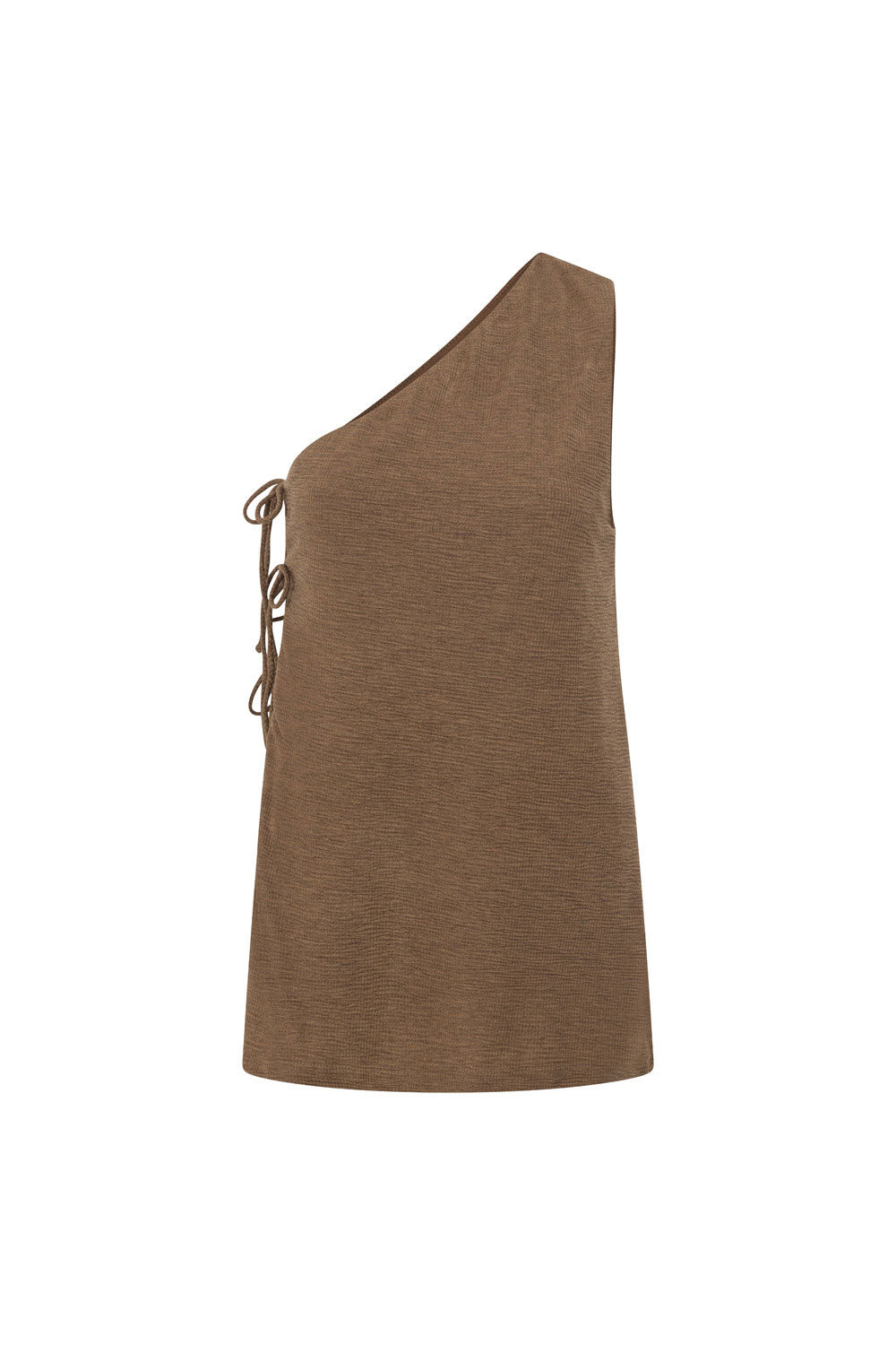 Chocolate Brown One Shoulder Side Tie Zen Top