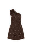 Chocolate Speck Polka Dot One Shoulder Mini Dimmi Dress