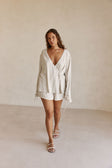 Beige and Black Pinstripe Lyla Wrap Top