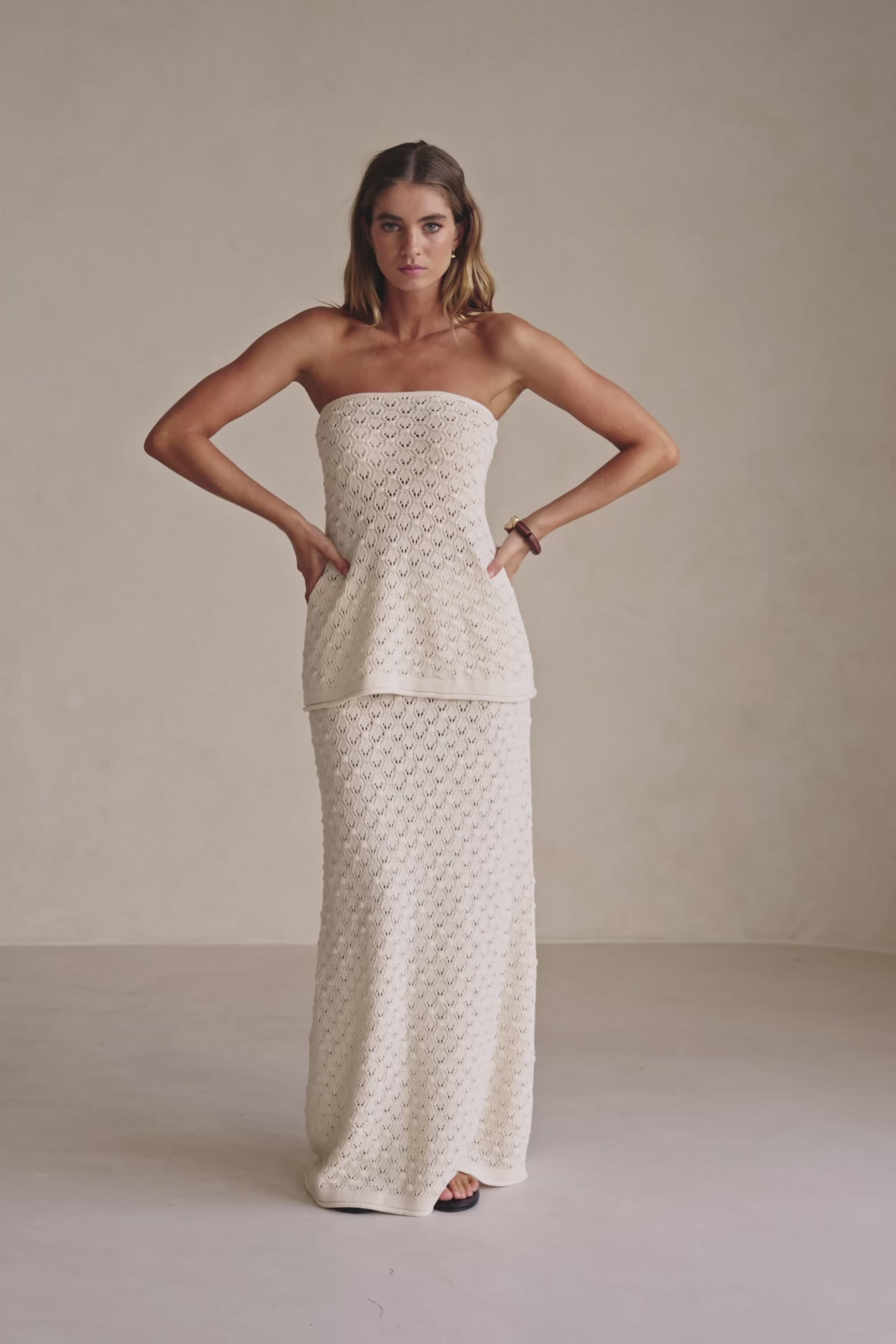 Cream Crochet Knit Elastic A Line Maxi Ophelia Skirt