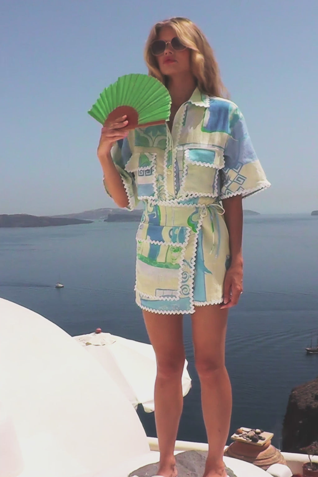 Diaz Mini Wrap Skirt - Theotokos Ocean Blue White Green