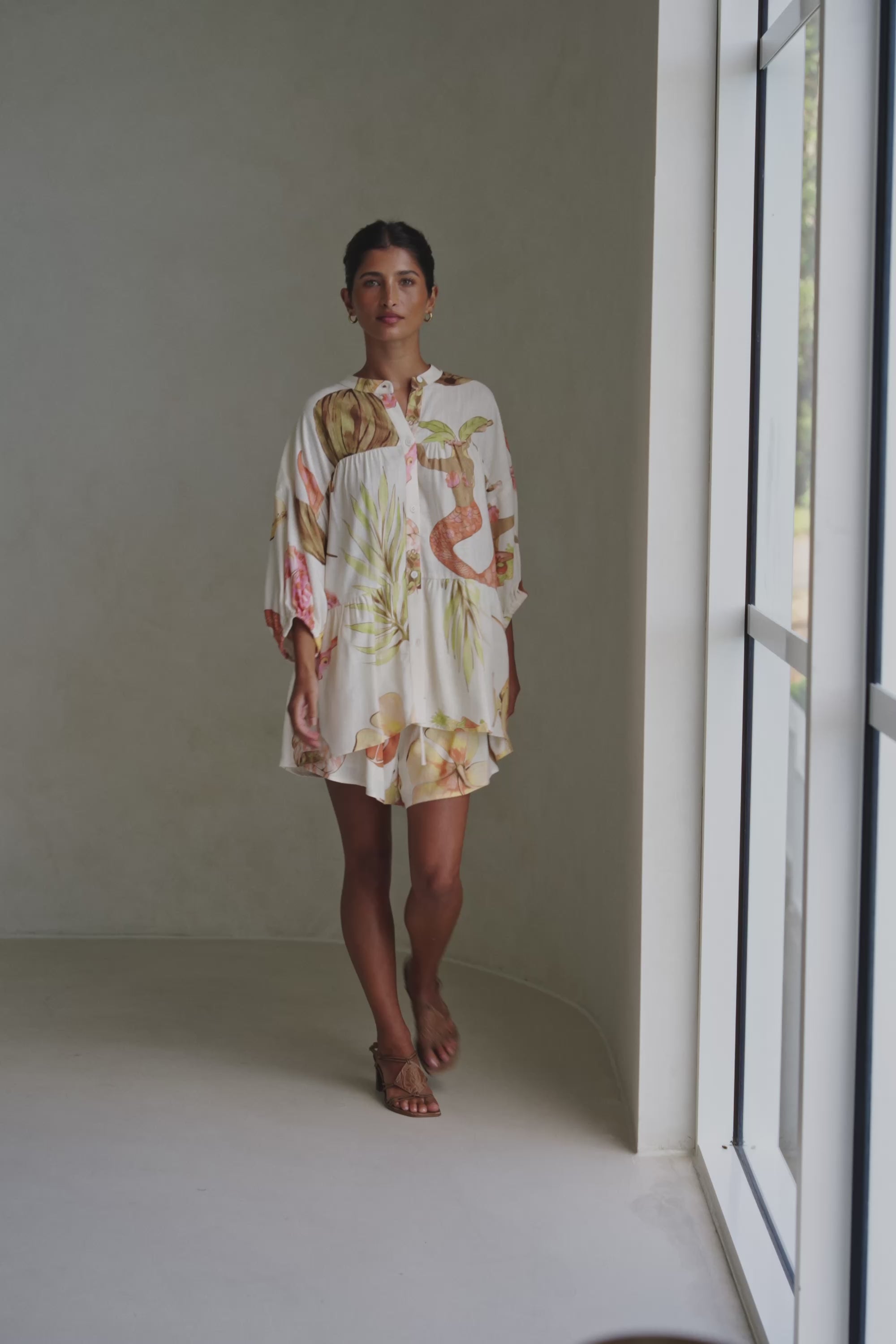 White Short Sleeve Button Up Flounce Lani Top