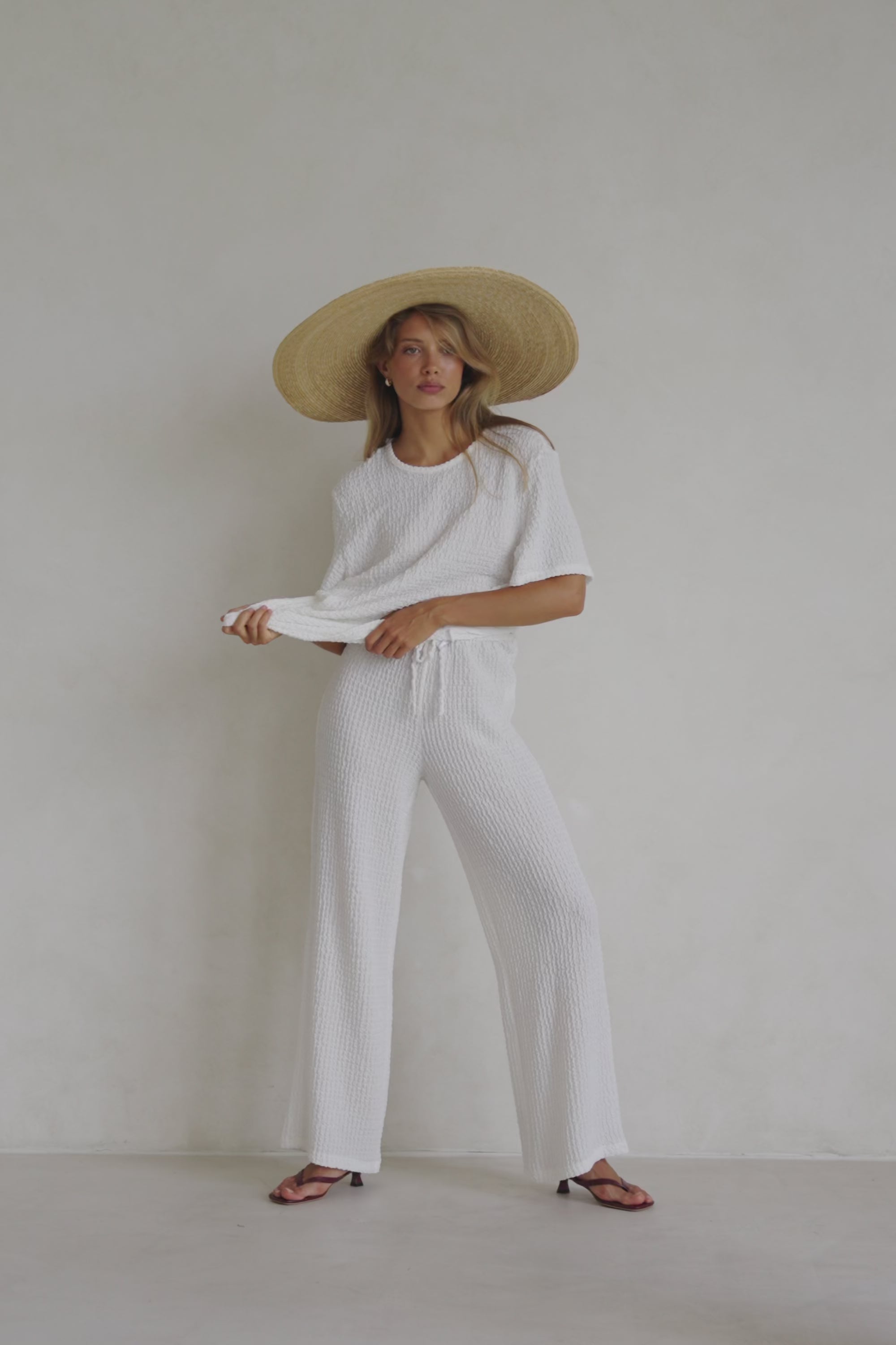White Textured Elastic Drawstring Adora Plants