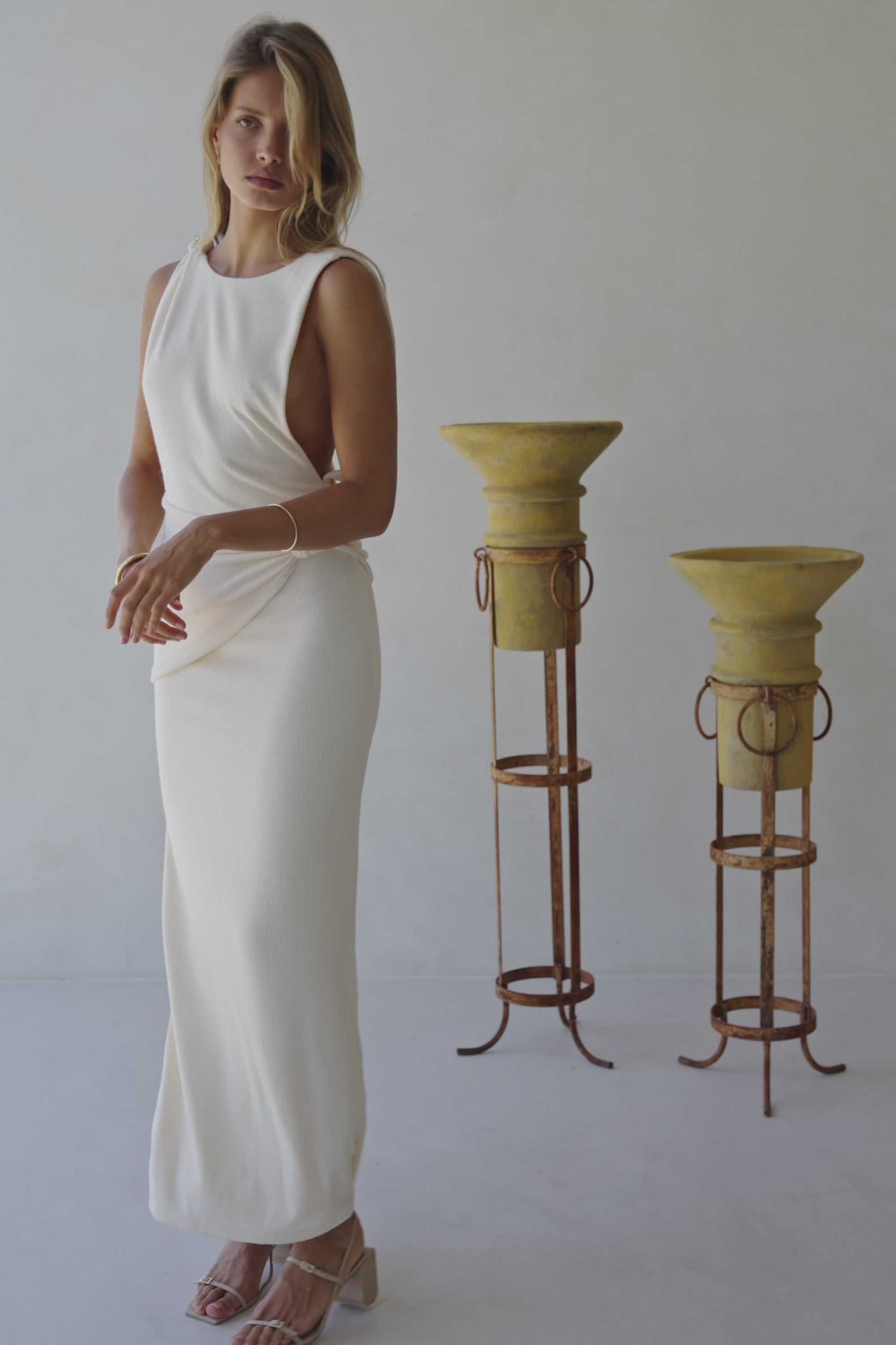 Cream Backless Maxi Hart Dress