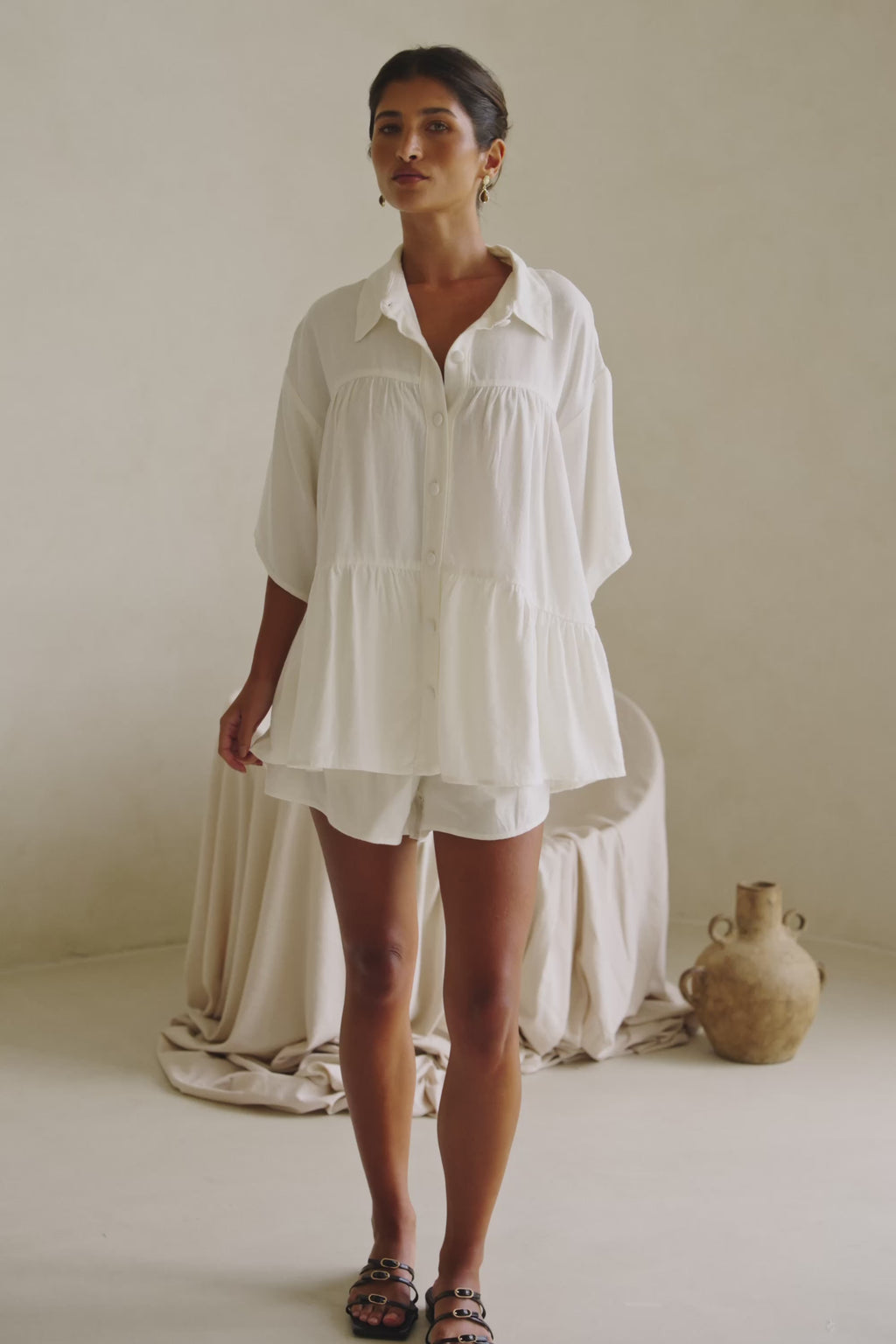 White High Waist Gathered Flounce Panel Luna Shorts