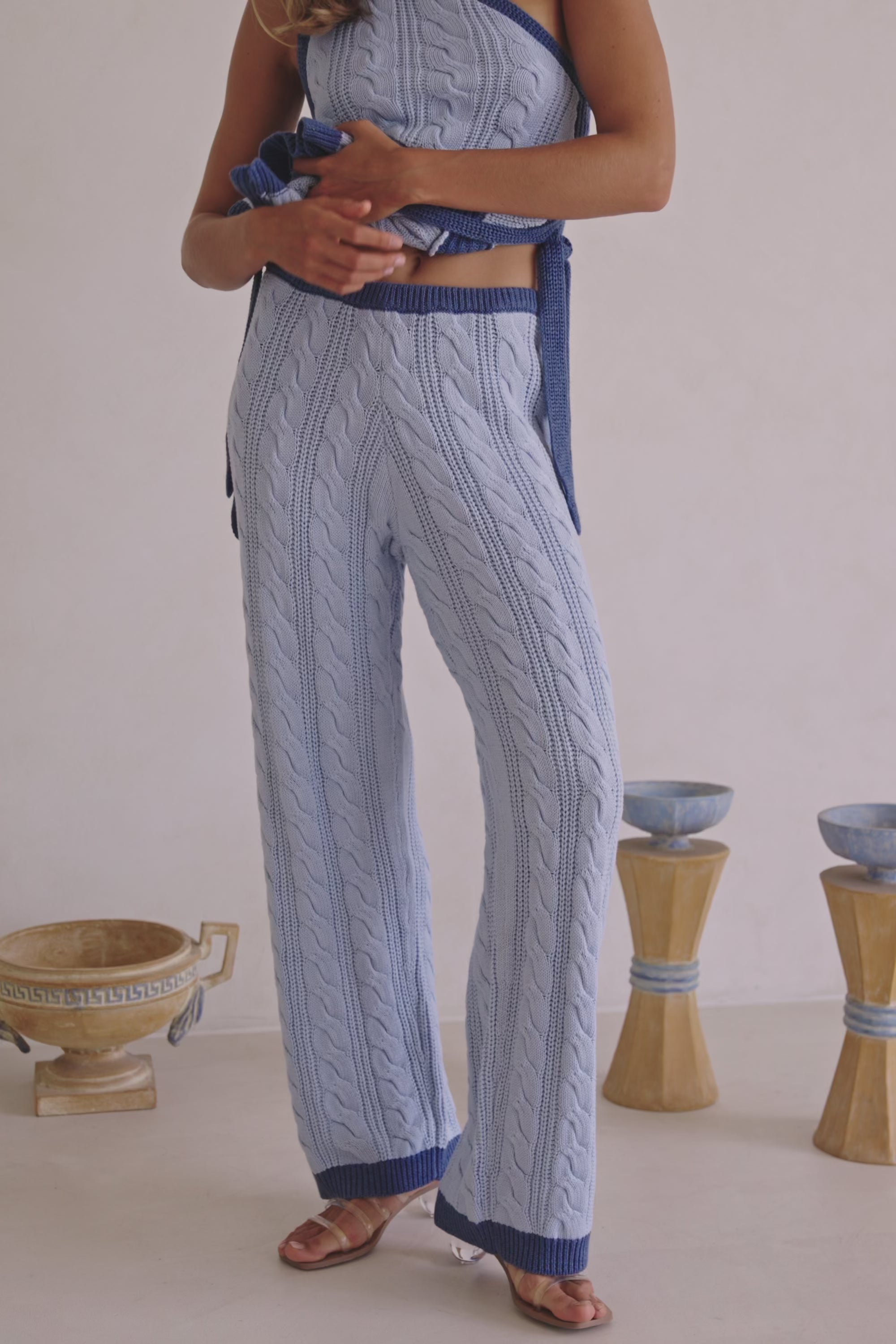 Blue Knit High Waist Mirabelle Pants