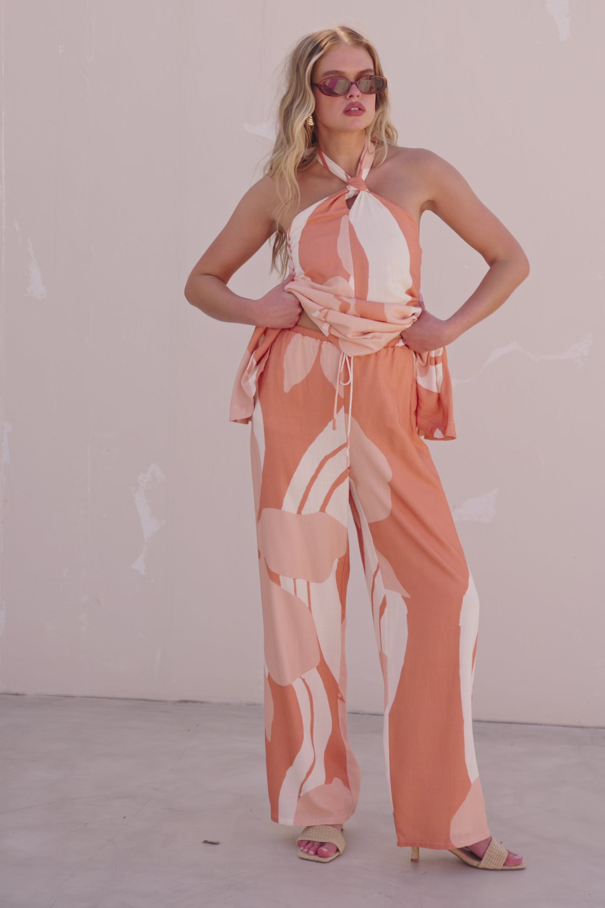 Peach Solanto Print Drawstring Victoria Pants
