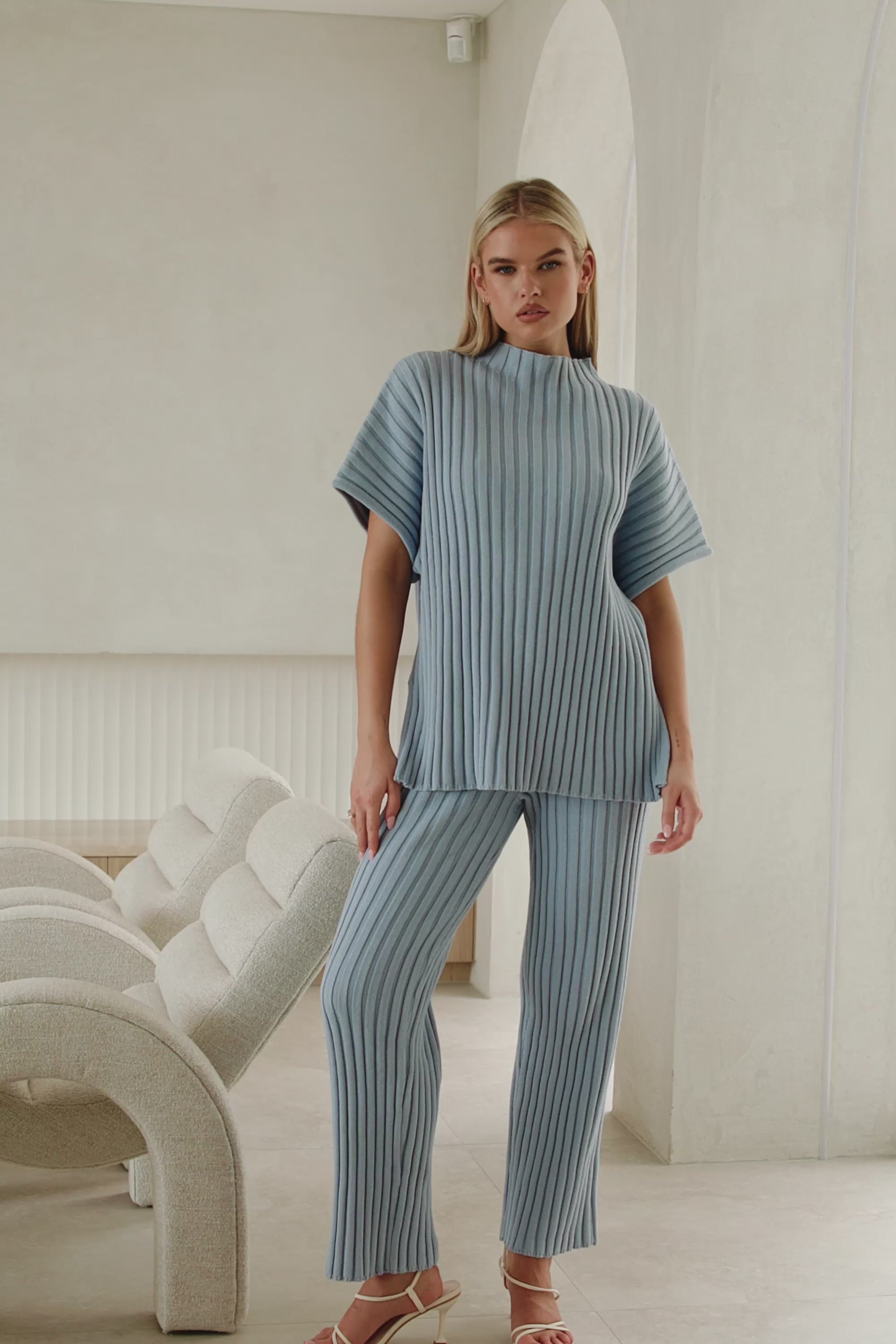 Celine Ribbed Knit Top - Blue