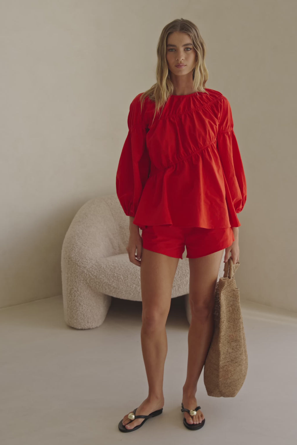 Cherry Red Elastic Drawstring Akel Shorts