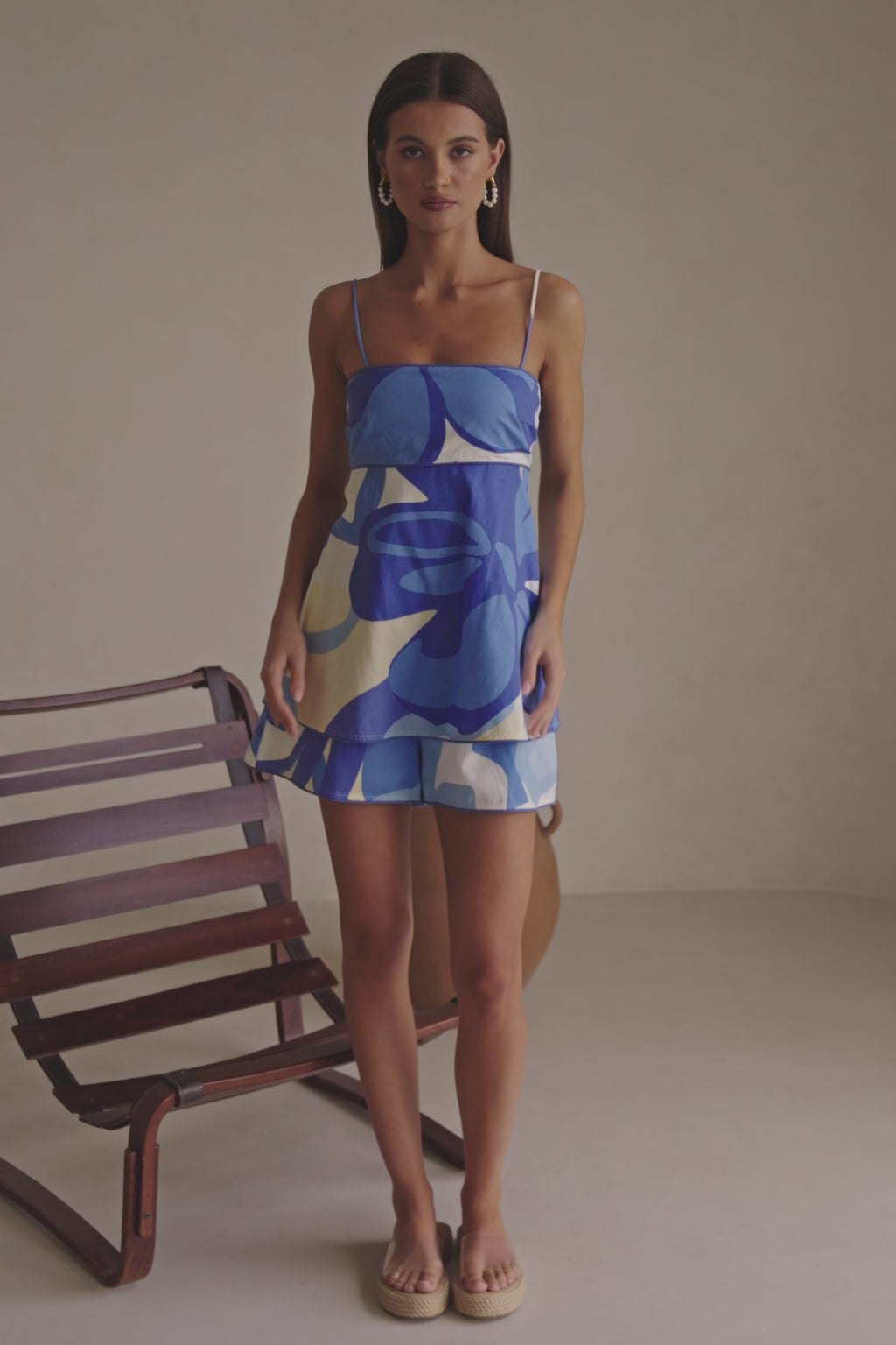 Valley Blue Print Strappy Flared Mirella Playsuit