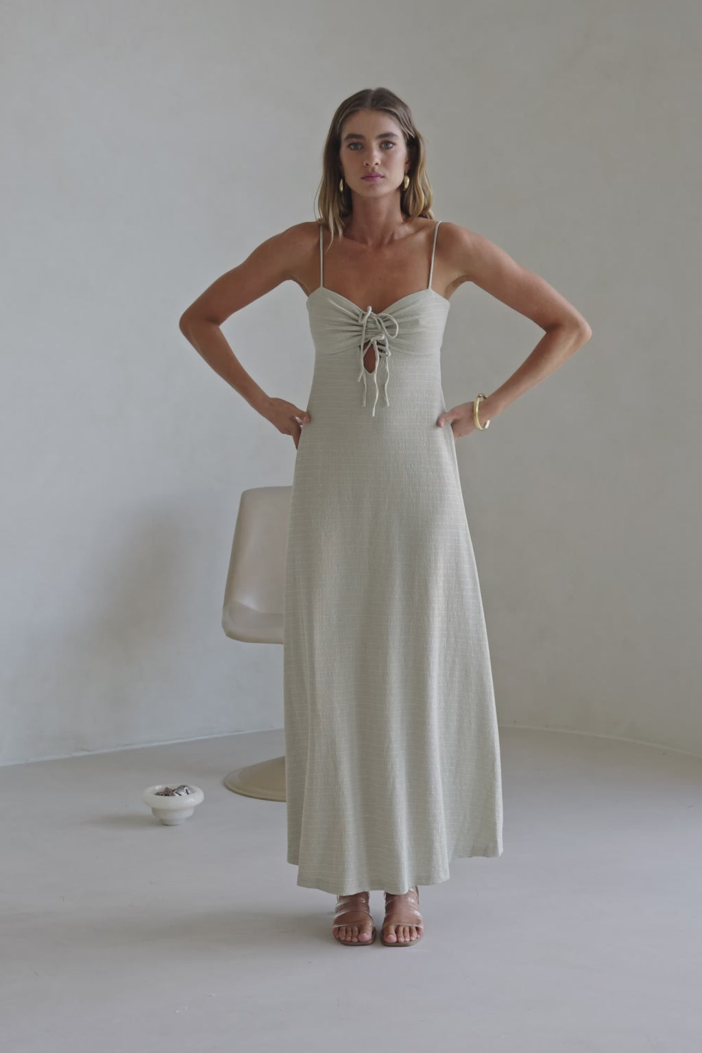 Sage Green Waffle Sweetheart Backless Maxi Dua Dress