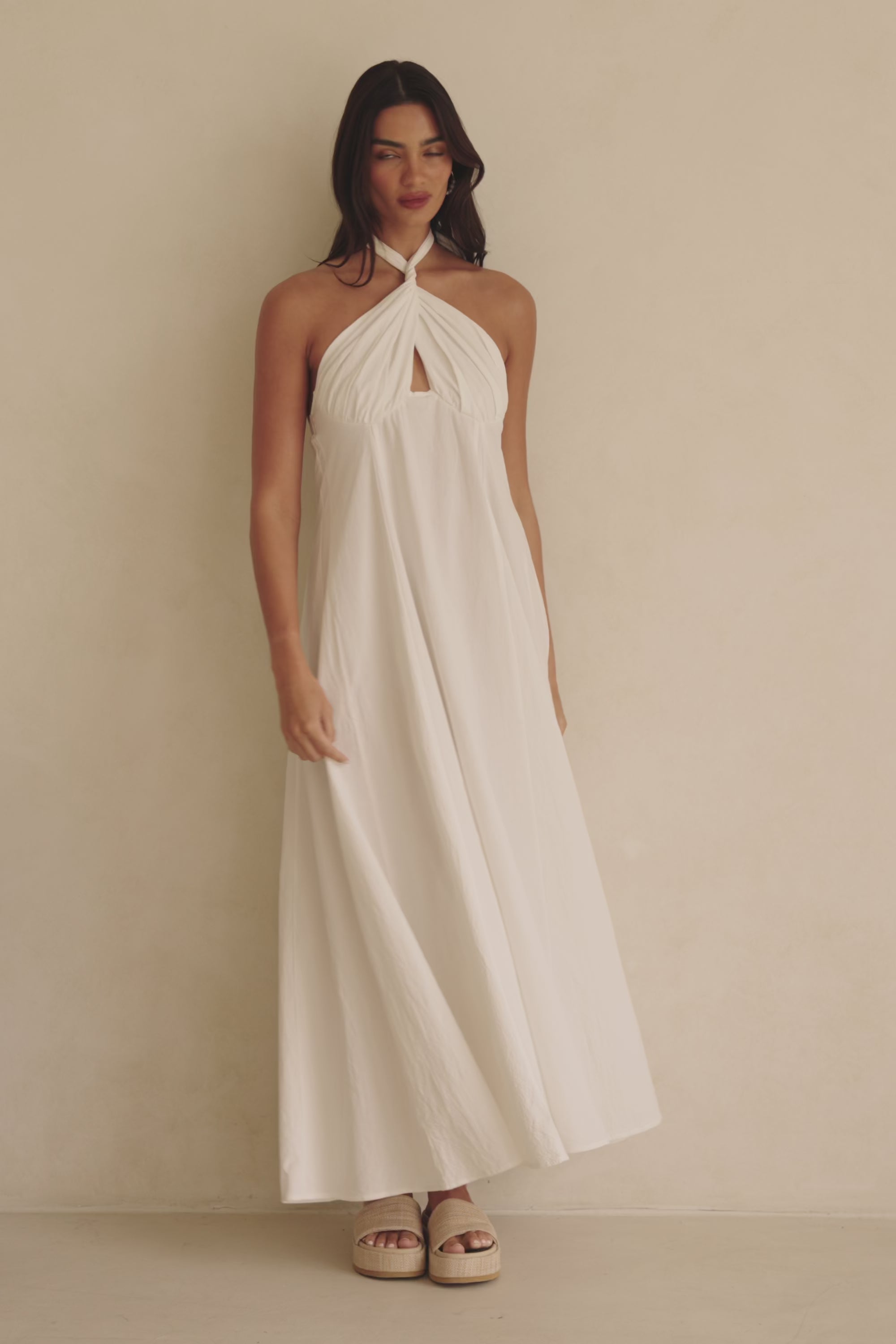 White Cross Neck Halter Laxi Oliviera Dress