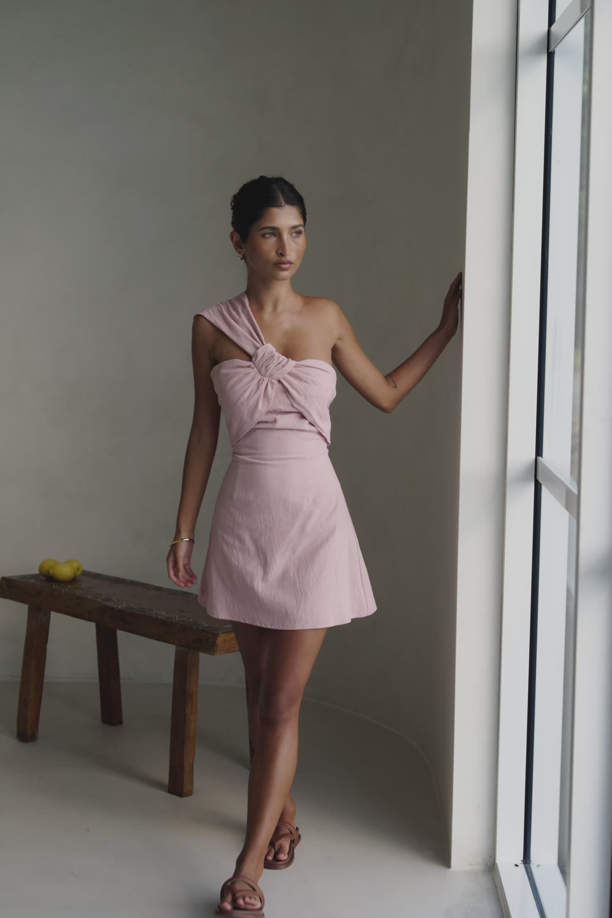 Pink One Shoulder Cutout Mini Knot Dimmi Dress