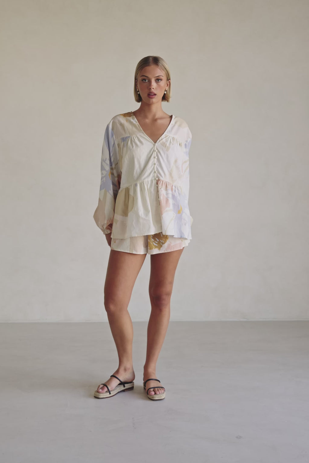 Pink Vintage Bloom Print Long Sleeve Button Up Adalyn Top