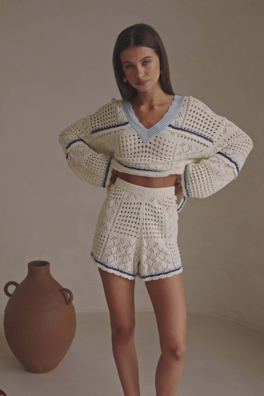 Cream Patch Crochet Knit High Waist Balia Shorts