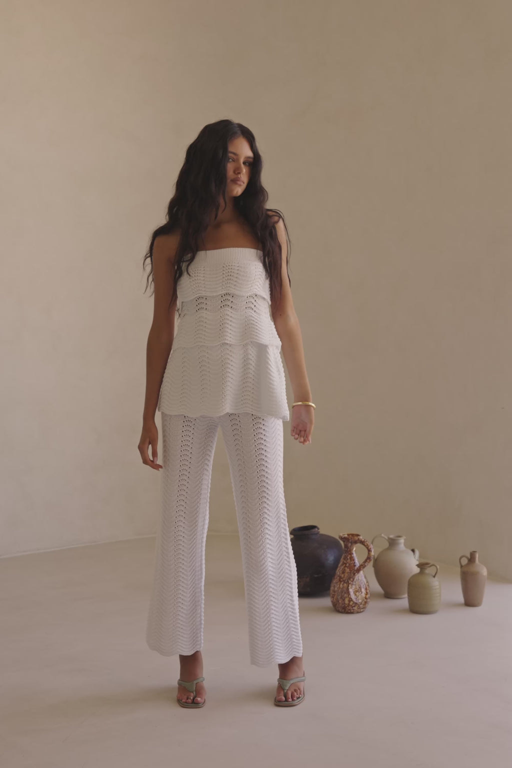 White Wave Knit High Waist Kama Pants